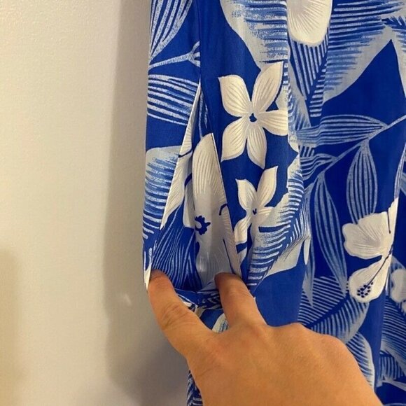 Malihini Hawaii Dress Blue White Floral Medium - Picture 4 of 8